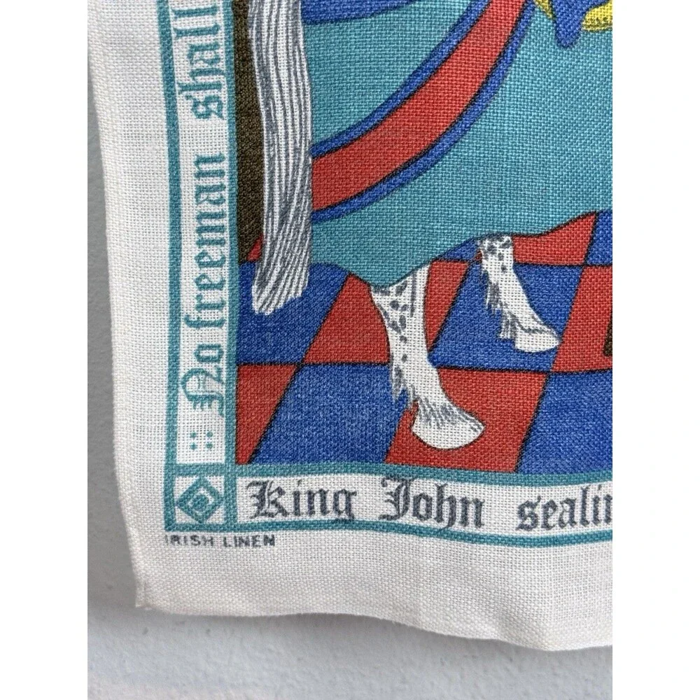 Vintage National Trust Magna Carta Irish Linen Tea Towel Multicolor